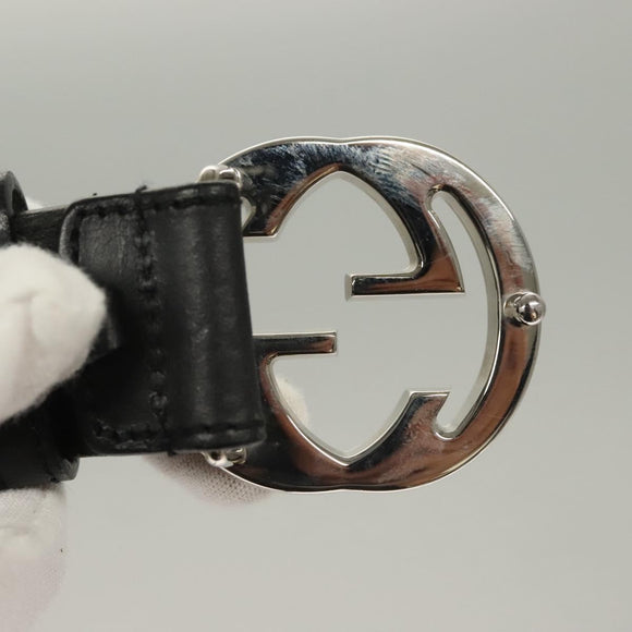 GUCCI Interlocking Belt Leather 33.1"" Black Gold 036 1192 4964 Auth yk18781