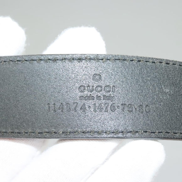 GUCCI Interlocking Belt Leather 33.1"" Black Gold 036 1192 4964 Auth yk18781