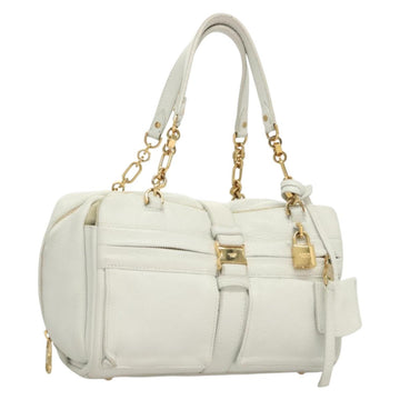 LOEWE Chain Roller Hand Bag Leather White Gold Auth yk18800