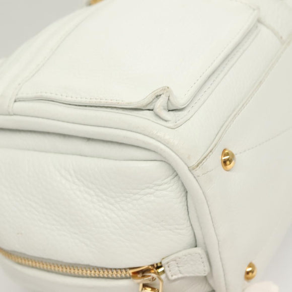 LOEWE Chain Roller Hand Bag Leather White Gold Auth yk18800