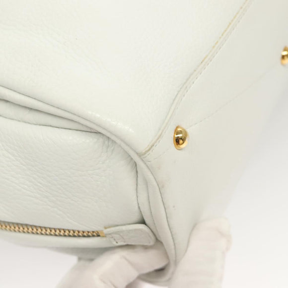 LOEWE Chain Roller Hand Bag Leather White Gold Auth yk18800