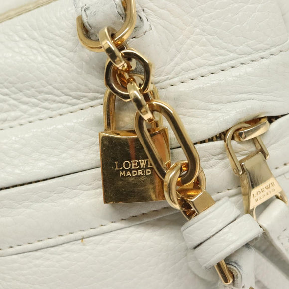 LOEWE Chain Roller Hand Bag Leather White Gold Auth yk18800