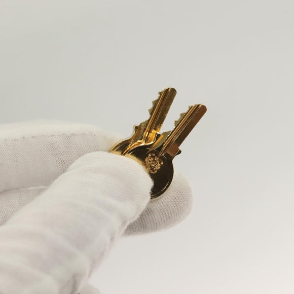 LOEWE Chain Roller Hand Bag Leather White Gold Auth yk18800