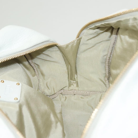 LOEWE Chain Roller Hand Bag Leather White Gold Auth yk18800