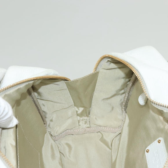 LOEWE Chain Roller Hand Bag Leather White Gold Auth yk18800