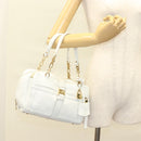 LOEWE Chain Roller Hand Bag Leather White Gold Auth yk18800-25