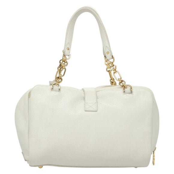 LOEWE Chain Roller Hand Bag Leather White Gold Auth yk18800