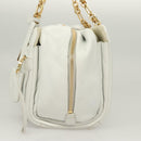 LOEWE Chain Roller Hand Bag Leather White Gold Auth yk18800-3