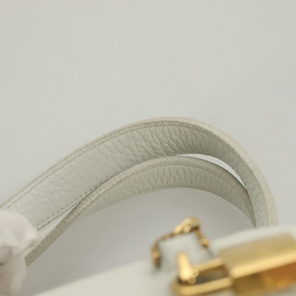 LOEWE Chain Roller Hand Bag Leather White Gold Auth yk18800