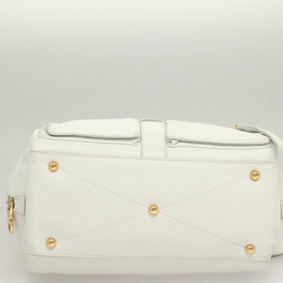 LOEWE Chain Roller Hand Bag Leather White Gold Auth yk18800