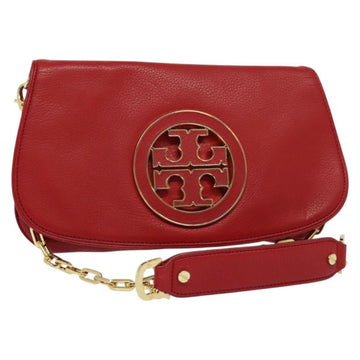 TORY BURCH Chain Amanda Shoulder Bag Leather Red Gold Auth yk18802