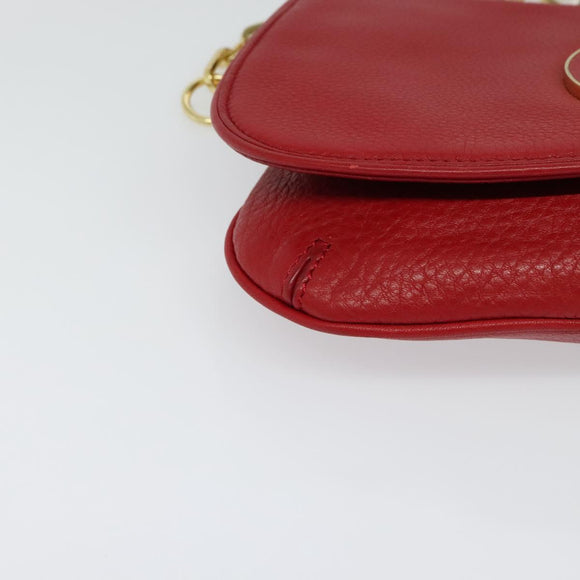 TORY BURCH Chain Amanda Shoulder Bag Leather Red Gold Auth yk18802