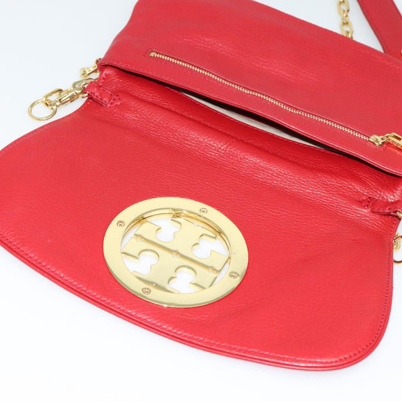 TORY BURCH Chain Amanda Shoulder Bag Leather Red Gold Auth yk18802