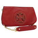 TORY BURCH Chain Amanda Shoulder Bag Leather Red Gold Auth yk18802-1