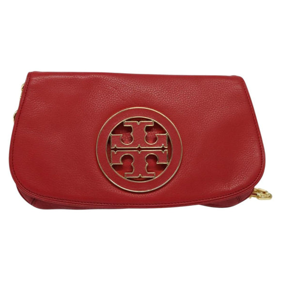 TORY BURCH Chain Amanda Shoulder Bag Leather Red Gold Auth yk18802