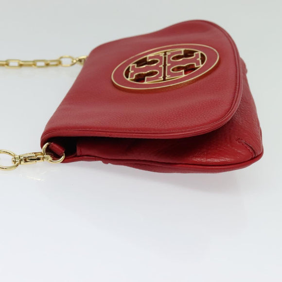 TORY BURCH Chain Amanda Shoulder Bag Leather Red Gold Auth yk18802