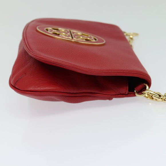 TORY BURCH Chain Amanda Shoulder Bag Leather Red Gold Auth yk18802