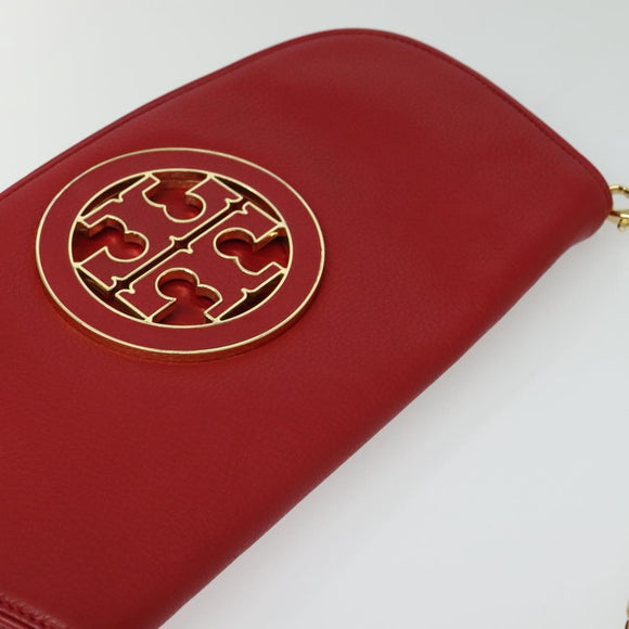 TORY BURCH Chain Amanda Shoulder Bag Leather Red Gold Auth yk18802