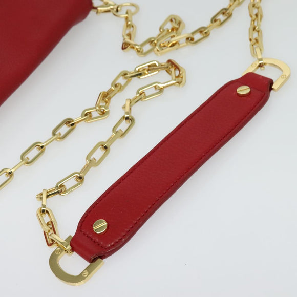 TORY BURCH Chain Amanda Shoulder Bag Leather Red Gold Auth yk18802
