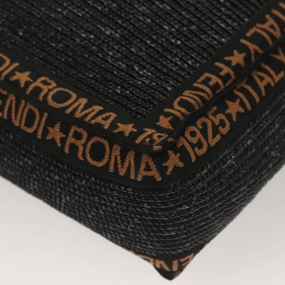 FENDI Tote Bag Straw Black Auth yk18835