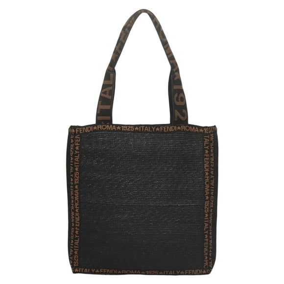 FENDI Tote Bag Straw Black Auth yk18835