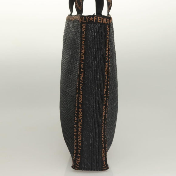 FENDI Tote Bag Straw Black Auth yk18835