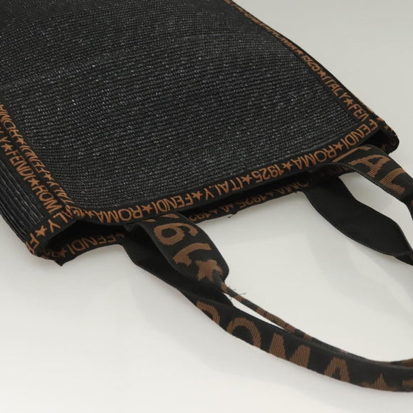 FENDI Tote Bag Straw Black Auth yk18835