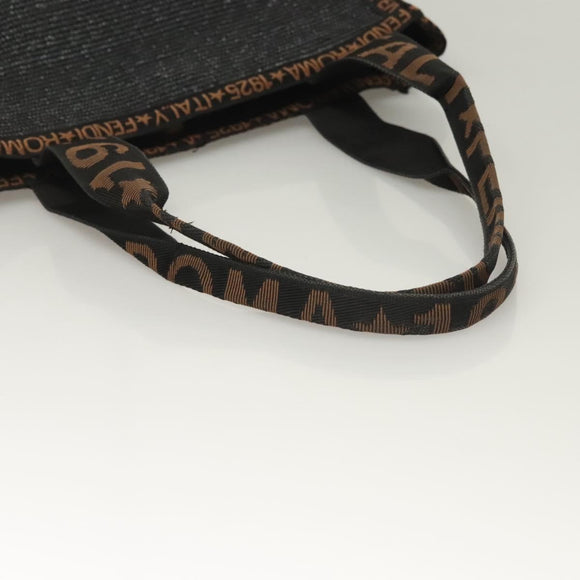 FENDI Tote Bag Straw Black Auth yk18835