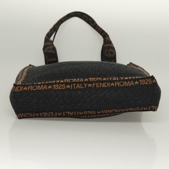 FENDI Tote Bag Straw Black Auth yk18835