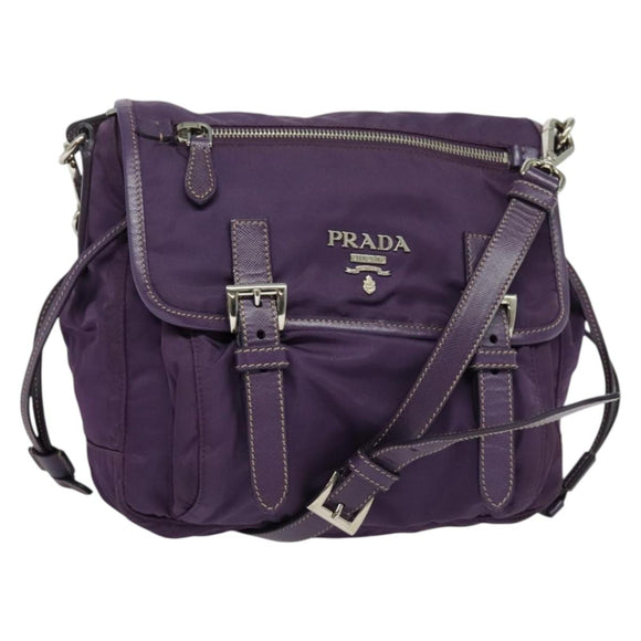 PRADA Shoulder Bag Nylon Purple Silver Auth yk18838