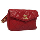 CHANEL Matelasse Chain Waist bag Lamb Skin Red Gold CC Auth yk18848-1