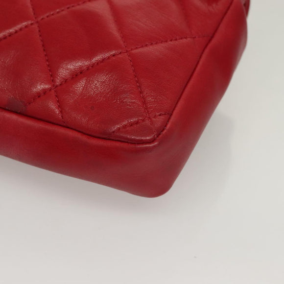 CHANEL Matelasse Chain Waist bag Lamb Skin Red Gold CC Auth yk18848