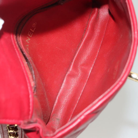 CHANEL Matelasse Chain Waist bag Lamb Skin Red Gold CC Auth yk18848