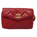 CHANEL Matelasse Chain Waist bag Lamb Skin Red Gold CC Auth yk18848-13