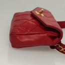 CHANEL Matelasse Chain Waist bag Lamb Skin Red Gold CC Auth yk18848-3