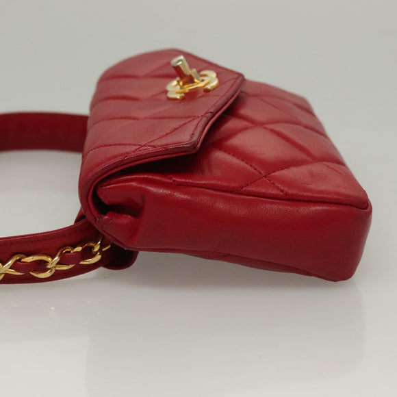 CHANEL Matelasse Chain Waist bag Lamb Skin Red Gold CC Auth yk18848
