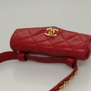 CHANEL Matelasse Chain Waist bag Lamb Skin Red Gold CC Auth yk18848-6