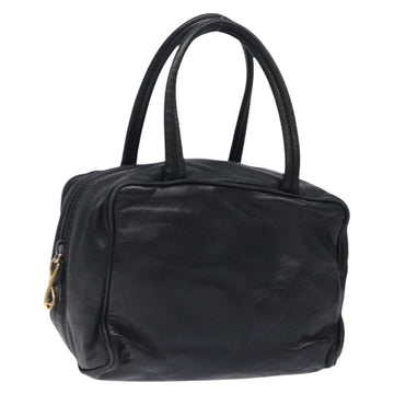 LOEWE Anagram Hand Bag Leather Black Gold Auth yk18867