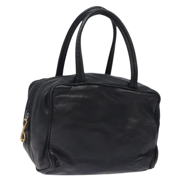 LOEWE Anagram Hand Bag Leather Black Gold Auth yk18867