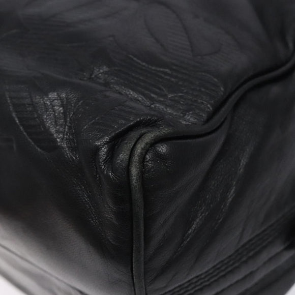 LOEWE Anagram Hand Bag Leather Black Gold Auth yk18867