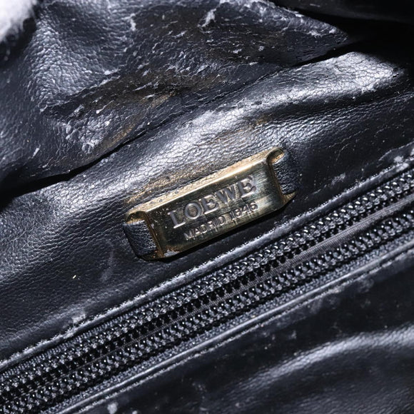 LOEWE Anagram Hand Bag Leather Black Gold Auth yk18867