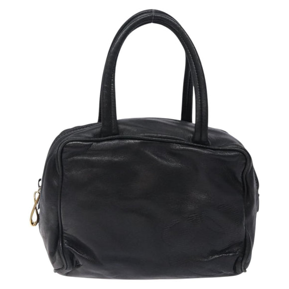 LOEWE Anagram Hand Bag Leather Black Gold Auth yk18867