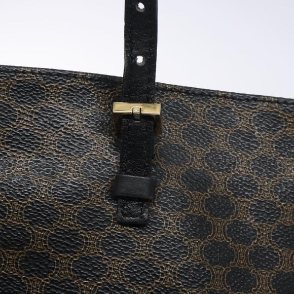 CELINE Macadam Canvas Tote Bag PVC Leather Black Gold Auth yk18868