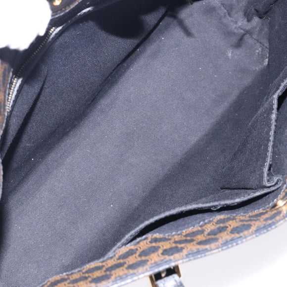 CELINE Macadam Canvas Tote Bag PVC Leather Black Gold Auth yk18868