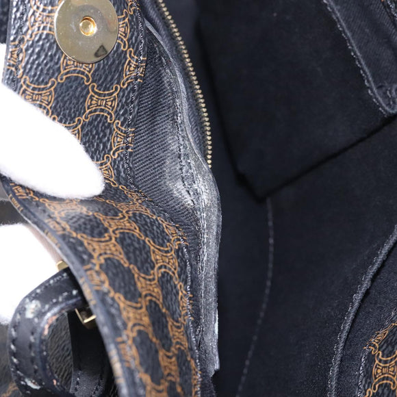 CELINE Macadam Canvas Tote Bag PVC Leather Black Gold Auth yk18868