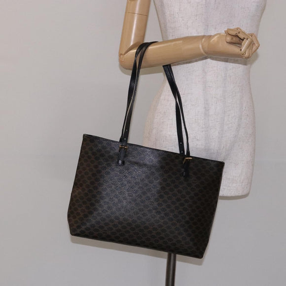 CELINE Macadam Canvas Tote Bag PVC Leather Black Gold Auth yk18868