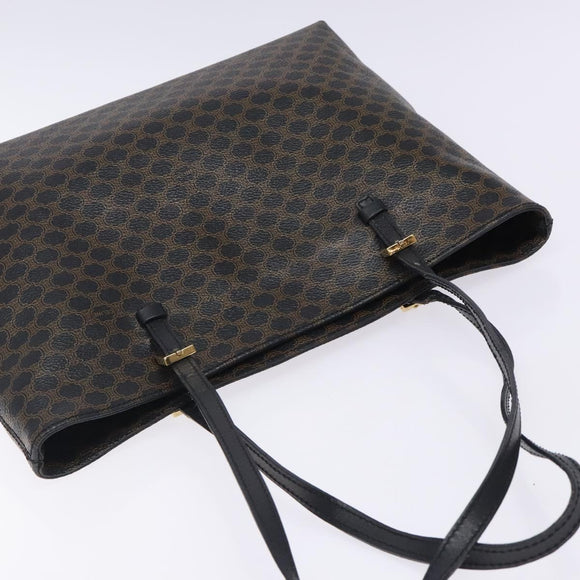 CELINE Macadam Canvas Tote Bag PVC Leather Black Gold Auth yk18868
