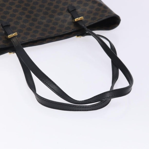 CELINE Macadam Canvas Tote Bag PVC Leather Black Gold Auth yk18868