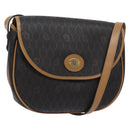 Christian Dior Honeycomb Canvas Shoulder Bag PVC Black Gold Auth yk18869-1