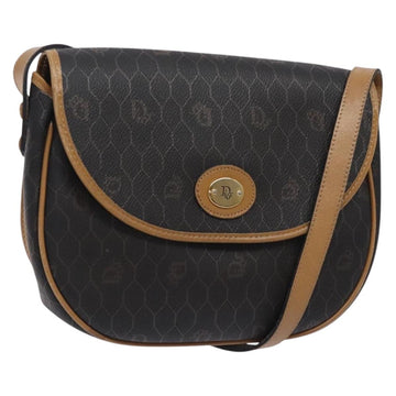 Christian Dior Honeycomb Canvas Shoulder Bag PVC Black Gold Auth yk18869